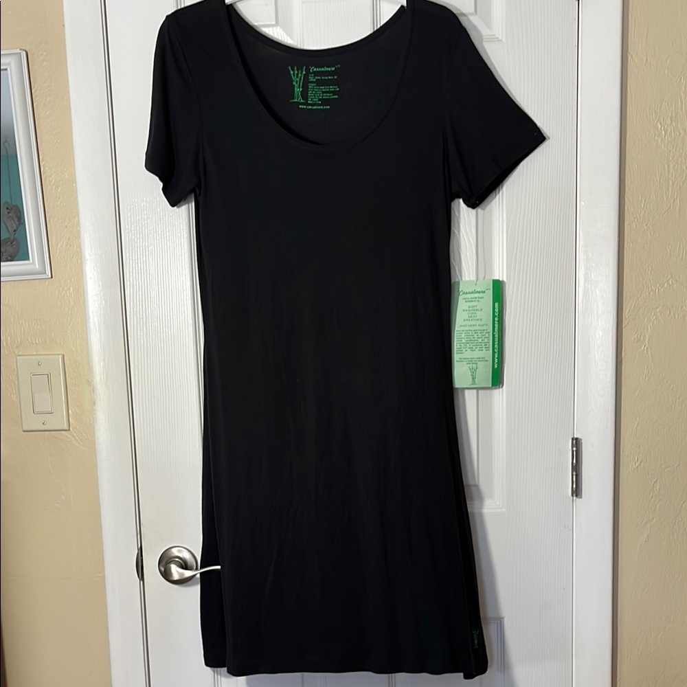 Casualmere NWT bamboo rayon pullover midi dress black short sleeve soft eco LG